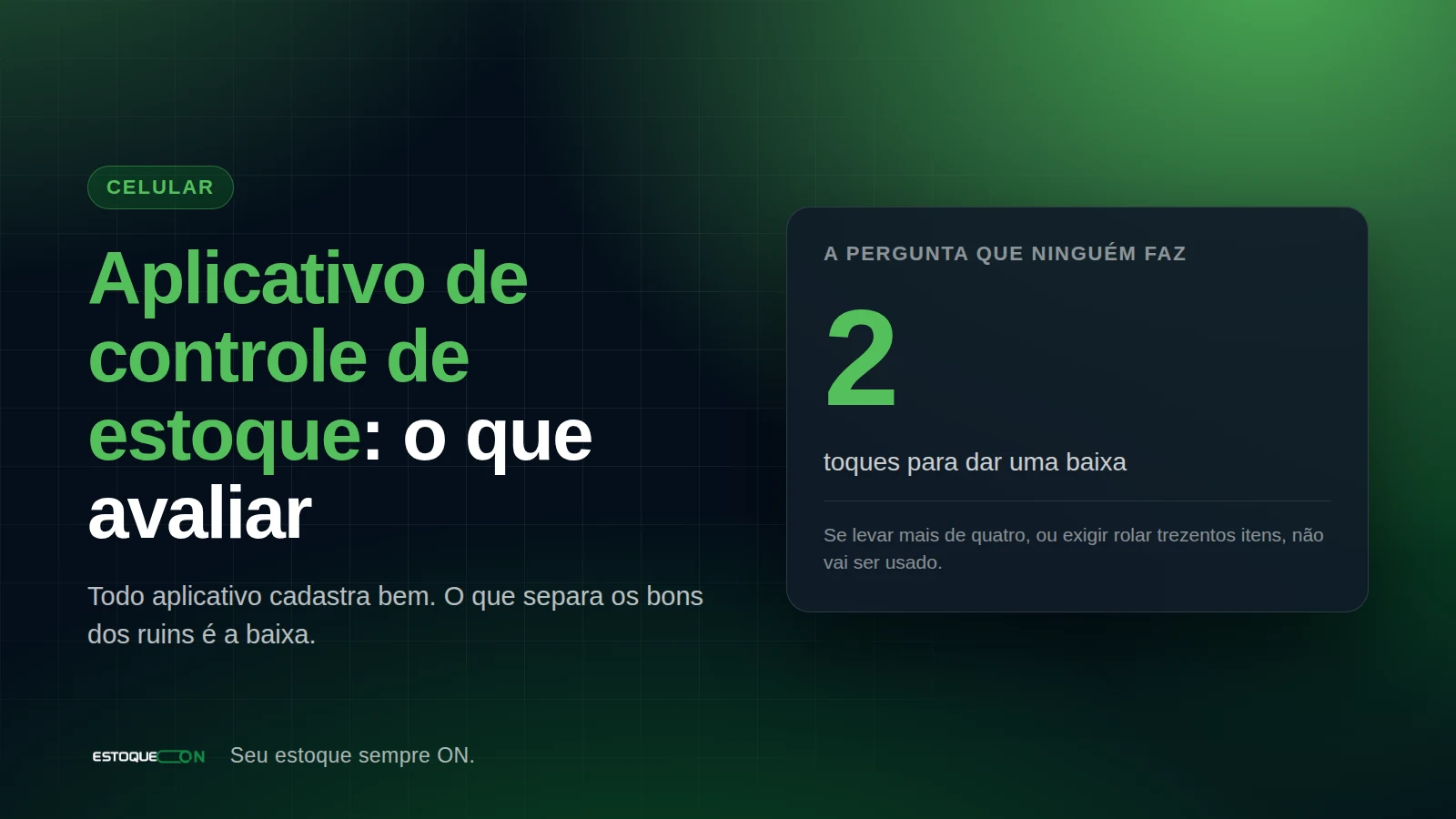 O EstoqueOn aberto no celular, com a baixa em dois toques