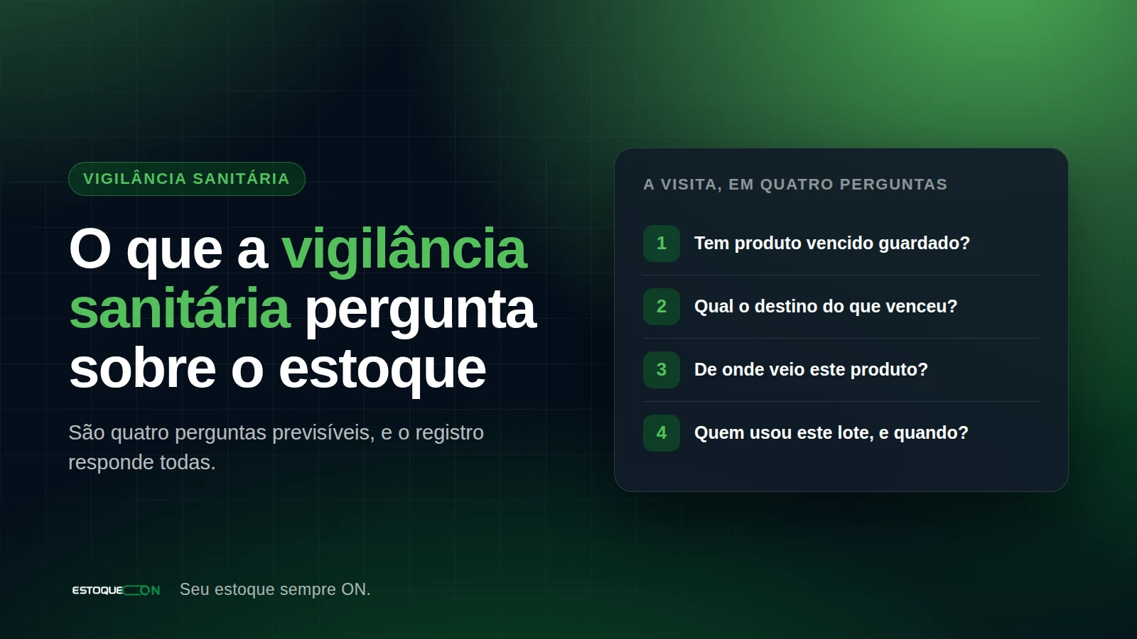 Tela de produtos do EstoqueOn com lote e validade de cada item, que é o que uma inspeção sanitária pede