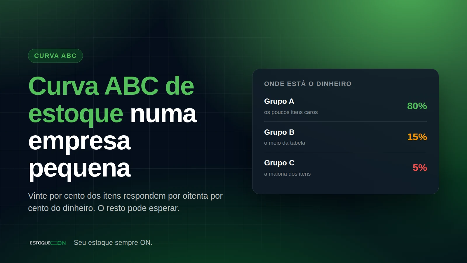 Painel do EstoqueOn com o valor do estoque utilizável separado do parado