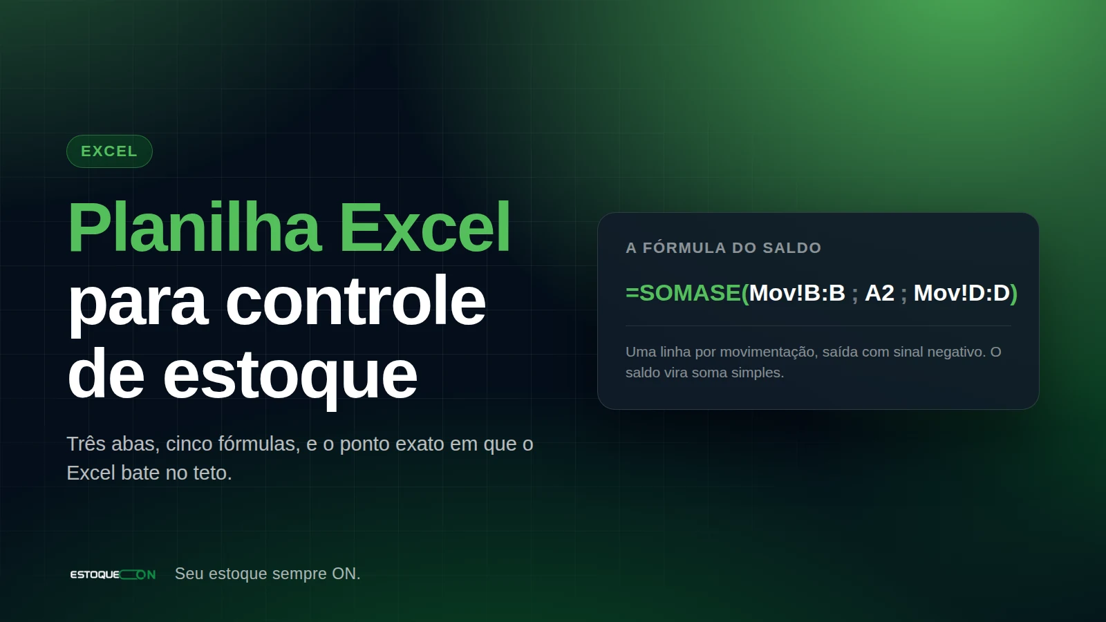 Tela de produtos do EstoqueOn, com saldo, mínimo e valor calculados sem fórmula