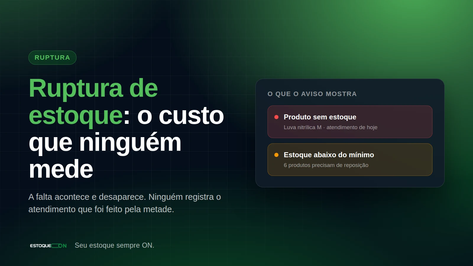 Tela de alertas do EstoqueOn, que avisa antes de o produto acabar