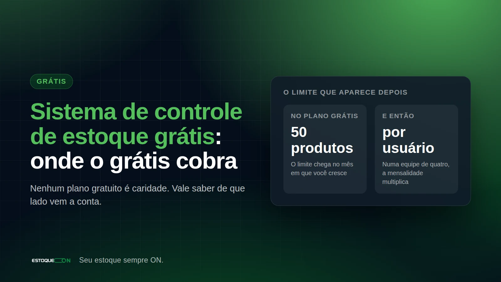 Painel do EstoqueOn com o valor do estoque e os produtos abaixo do mínimo